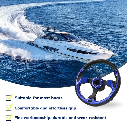 Vista 5 de 12.5 Inch Boat Steering Wheel with 3/4“ Axle Marine Steering Wheel Adapter, Yachts, Pontoon Boats Azul