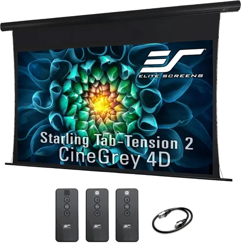 Vista 13 de Elite Screens Starling Tab-Tension 2 CineGrey 5D, 92 pulgadas 16:9, Kit de control remoto programado para pantalla de proyector eléctrico para techo