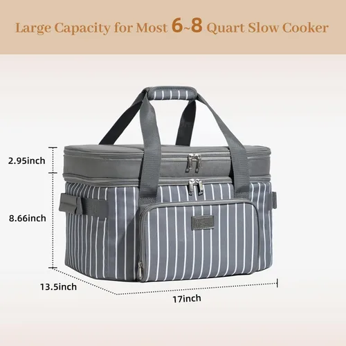 Vista 2 de Fun Elements - Bolsa de transporte de doble capa para olla de cocción lenta CrockPot ovalada de 6 a 8 cuartos de galón, bolsa de viaje aislada