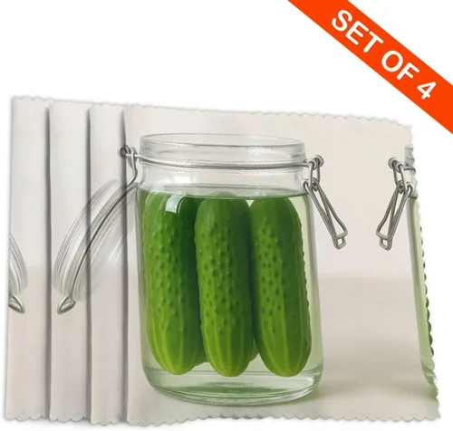 Vista 4 de Rectangular Placemats Set of 4, Heat Resistant Cucumber Printed Kitchen Dining Table Mats