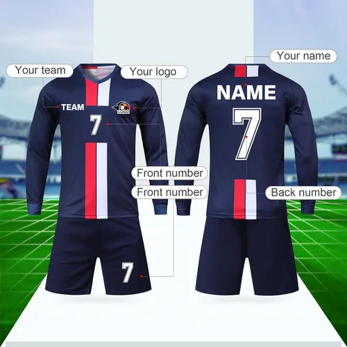 Vista 4 de Camiseta de fútbol personalizada para niños/niños/niñas/hombres/mujeres, camiseta y pantalón corto de fútbol personalizado con número de nombre