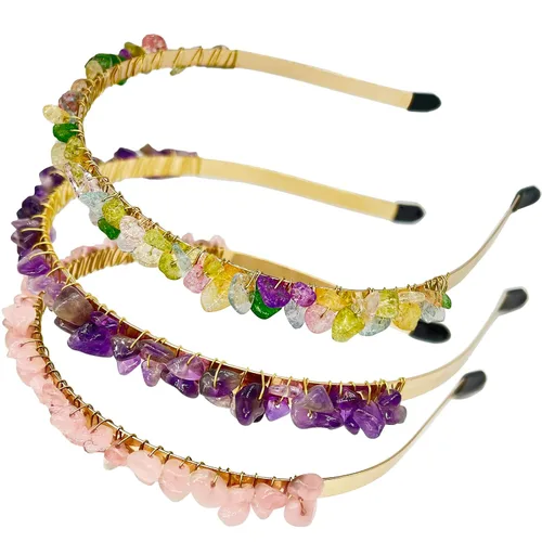 Vista 9 de Diadema de cuarzo de cristal crudo, accesorios para el cabello, tiara con joyas para mujeres y niñas, 3 piezas