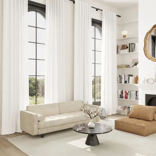 Vista 2 de Cortinas de lino extralargas de 144 pulgadas de largo para sala de estar con pestaña superior, cortinas modernas estilo casa de campo de dos pisos