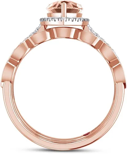 Vista 5 de Anillo de compromiso con diamantes blancos naturales y piedras preciosas de corte pera de 0.354 x 0.236 in en oro de 14 quilates sobre plata de ley