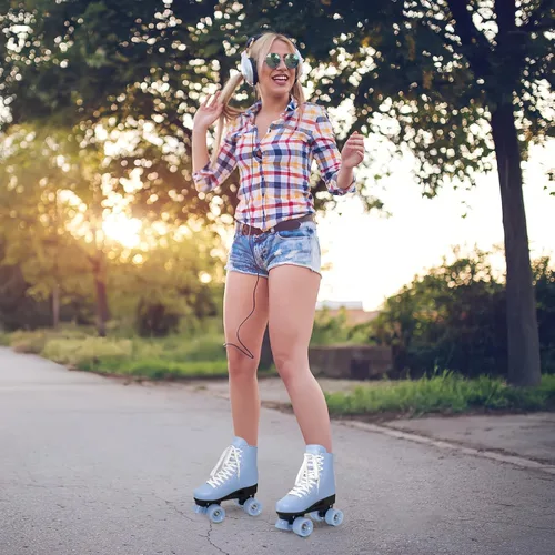Vista 4 de Nattork Patines de ruedas para mujeres, para exteriores, interiores, cuatro ruedas, divertidos y modernos, para hombres, niñas y niños, color azul