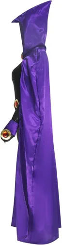Vista 3 de Disfraz de Raven Rachel Cosplay Enterizo para mujer, capa morada con gemas en la cintura, cinturón y cadena, accesorios (talla EE.UU.)