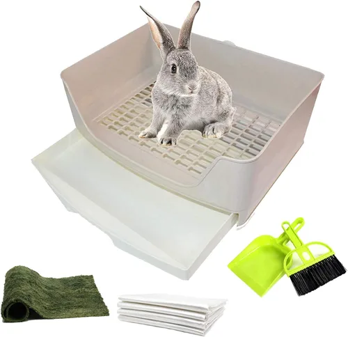Vista 8 de PINVNBY Caja de arena grande de esquina para conejo con cajón, bandeja de entrenamiento más grande para adultos, conejillo de indias, chinchilla