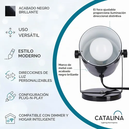 Vista 2 de Catalina Lighting 24291-000 - Lámpara de acento multiusos para escritorio o pared, para oficina, sala de estar, dormitorio o dormitorio, compatible