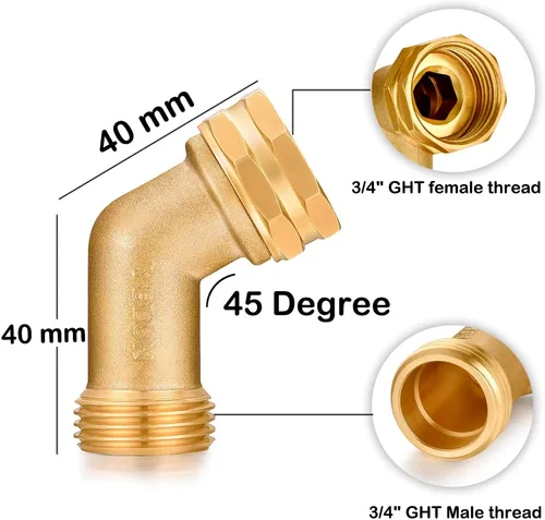 Vista 2 de Conector de codo de manguera de jardín, accesorios de tubería de latón macizo de 45 grados, codo de manguera, elimina el estrés y la tensión