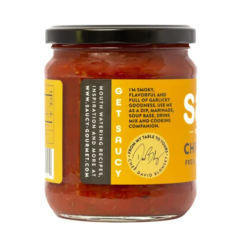 Vista 3 de Saucy Gourmet Salsa Chipotle – Salsa mexicana ahumada hecha por el chef con ajo asado e ingredientes frescos, sin agua añadida, sin conservantes