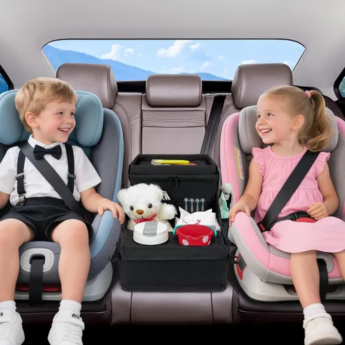 Vista 2 de Organizador de automóvil para niños, organizador de asiento trasero para niños y organizador de asiento de pasajero para adultos, enfriador y Negro