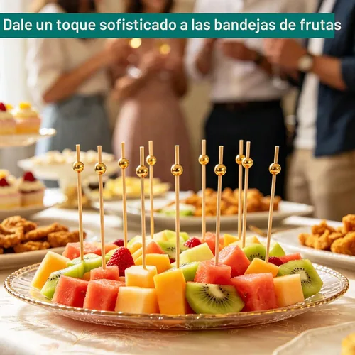 Vista 7 de Púas de cóctel, palillos de dientes para aperitivos, 100 piezas de 4.7 pulgadas palillos de cóctel de perlas doradas para decoraciones de fiestas