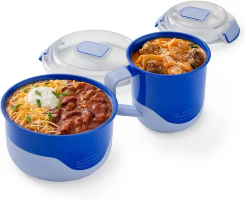 Vista 8 de Rubbermaid Pack & Go - Juego para microondas con dos recipientes de 1.35 L con inserto divisor y dos recipientes redondos de 12.2 fl oz, recipientes