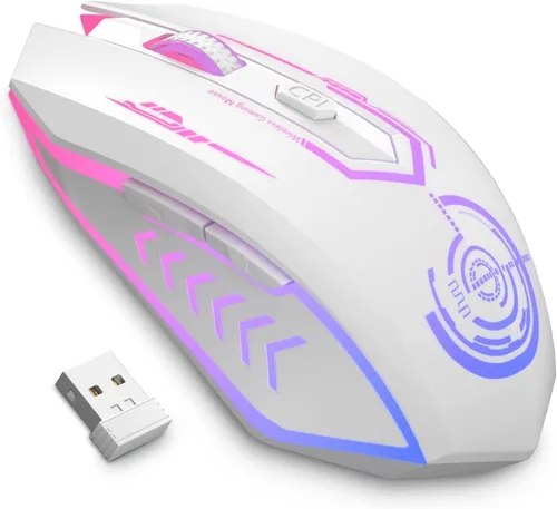 Vista 10 de Wireless USB Gaming Mouse, recargables uhuru 5 botones 7 Changeable LED Color ergonómico programable MMO RPG para PC computadora Portátil gaming