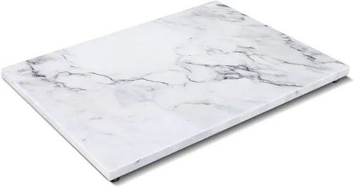 Vista 10 de Flexzion Tabla de cortar de mármol para cocina, losa redonda de 11.5 x 15 Mármol blanco y madera