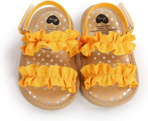 Vista 4 de COSANKIM Sandalias de verano para bebés y niñas con suela suave de flores, zapatos de vestir para cuna, recién nacidos, para recién nacidos