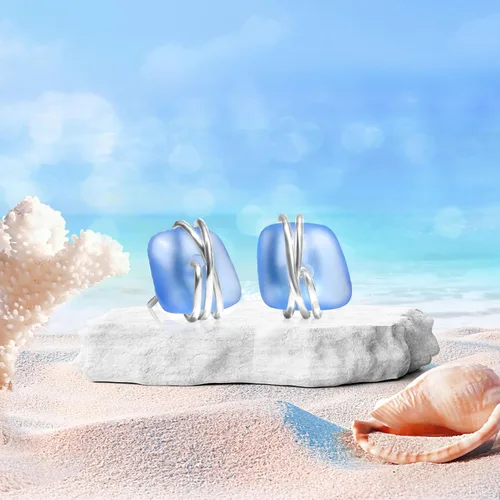 Vista 34 de Sea Glass Earrings S925 Sterling Silver Hypoallergenic Handmade Stud Post Earrings Beach Glass Fashion Handcraft Jewelry earrings stud earrings from