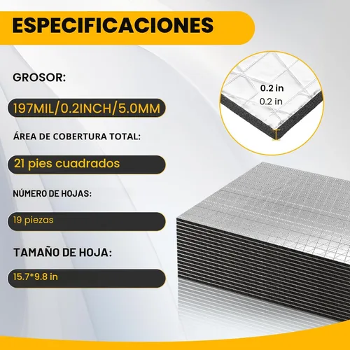 Vista 2 de VOISEN Material de Amortiguamiento de Sonido para Autos, 197 mil (5mm) 21 pies cuadrados, Atenuador de Sonido Automotriz con Acabado de Hoja