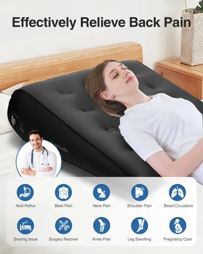 Vista 6 de Luxtude Almohada inflable de cuña para dormir, almohada de cuña de viaje para aliviar el dolor de espalda, soporte de elevación de pierna y rodilla