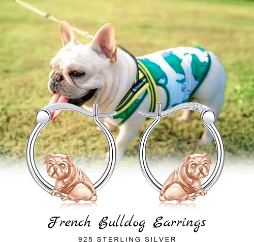 Vista 7 de Aretes de aro de plata de ley 925 para niñas, para orejas sensibles, joyería de perro, regalos para hija