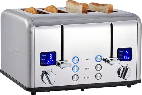 Vista 8 de CUSIMAX Tostadora de acero inoxidable de 2 rebanadas con pantalla LED grande, ranuras extra anchas de 1.5 pulgadas, 6 ajustes de tostado, función