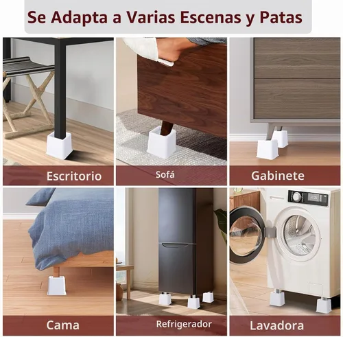 Vista 7 de Elevadores de cama resistentes de 8 pulgadas, juego de 4 elevadores ajustables para muebles, alturas de elevación de 3, 5 y 8 pulgadas, soporta