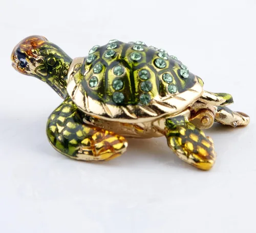 Vista 7 de Mini Caja de Baratijas y Joyería con Bisagras en Forma de Figurilla de Tortuga Marina Verde-C
