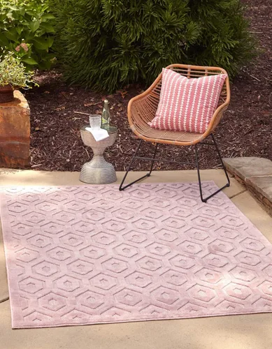 Vista 17 de Unique Loom Outdoor Trellis Textured Collection - Alfombra espacial (2 x 3 pies, rectangular, aguamarina y marfil)