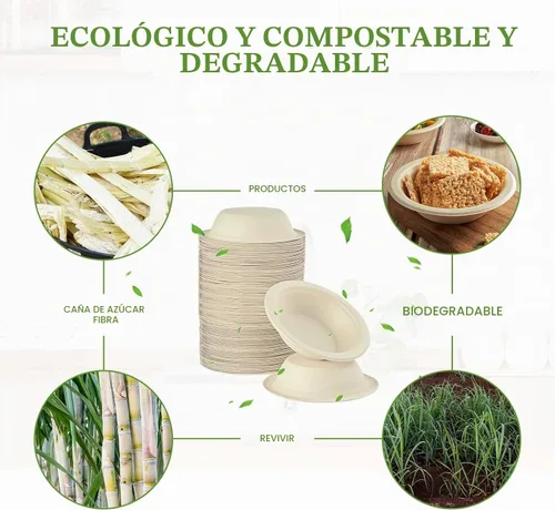 Vista 5 de Vplus - Paquete de 500 cuencos de papel compostables de 12 onzas, cuencos de bagazo a granel, naturaleza