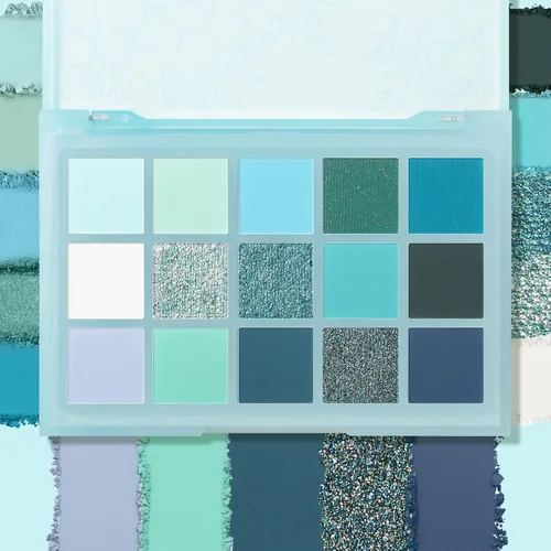Vista 3 de UCANBE Paleta de sombras de ojos de 15 colores – Kit de maquillaje para ojos con brillo mate, purpurina metálica, tonos frescos en blanco, azul