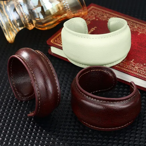 Vista 8 de EVEYE Pulsera de cuero marrón vintage 2026, brazalete abierto de cuero ancho, joyería retro