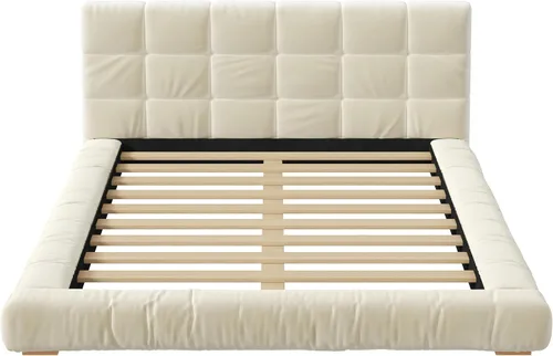 Vista 5 de Base de cama tapizada de terciopelo con cabecera capitoné de canal, cama de perfil bajo tamaño Queen con soporte de listones resistente, no necesita