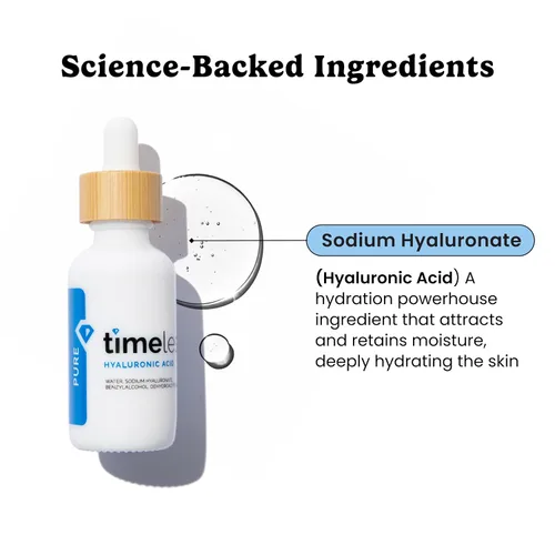 Vista 2 de Timeless Skin Care Suero 100% puro de ácido hialurónico, suero facial hidratante para el cuidado personal, sin fragancia, ácido hialurónico