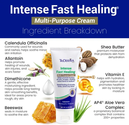 Vista 5 de TriDerma Crema multiusos intensa de curación rápida para cortes, rasguños, llagas, rozaduras, quemaduras menores y quemaduras solares