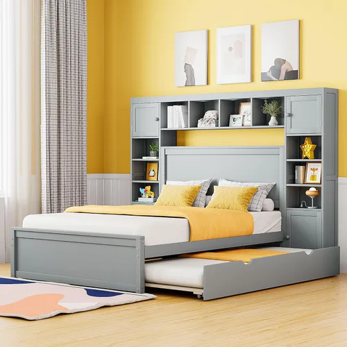 Vista 10 de Harper & Bright Designs Cama de plataforma de madera tamaño individual con cajones de almacenamiento para ahorrar espacio, marco de cama vintage