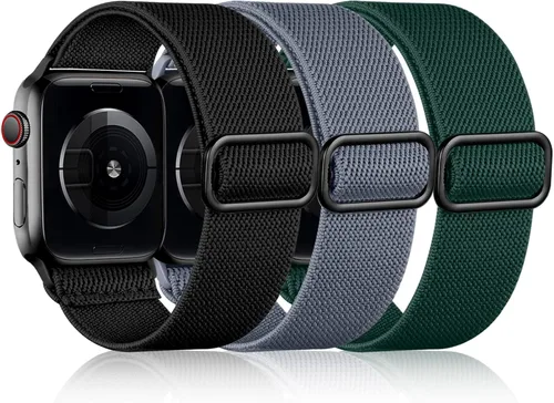 Vista 8 de DaQin Paquete de 3 bandas elásticas Solo Loop compatibles con Apple Watch para hombres de 49 mm, 46 mm, 45 mm, 44 mm, 42 mm, correa elástica