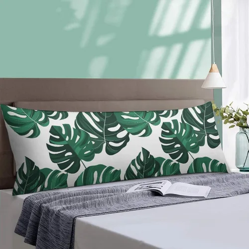 Vista 4 de Funda de almohada corporal de hojas de Monstera tropicales de 20 x 54 pulgadas, funda de almohada personalizada con hojas de palma de selva