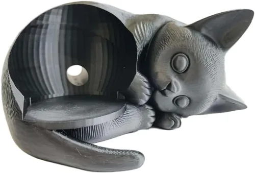 Vista 5 de Soporte impreso en 3D con forma de gato para Echo Dot 5ª generación, organizador de escritorio negro PLA+ compatible con Echo Dot 5, bonita