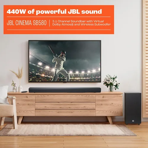 Vista 6 de JBL Barra de sonido Cinema SB580 3.1 y subwoofer inalámbrico