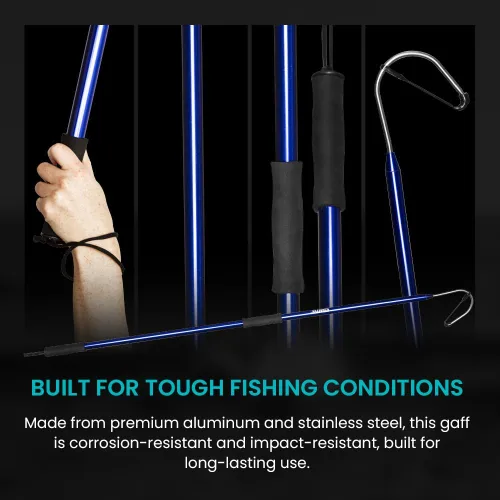 Vista 6 de GAFFER SPORTFISHING Aluminum Fish Gaff Hook Lightweight Fishing Pole with Sharp Stainless Steel Spear Hook Ergonomic Foam Grips, Secure Lanyard