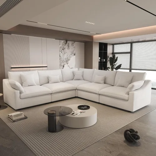 Vista 64 de WJShome Sofá Seccional Cloud Couch de 83 pulgadas para sala de estar, sofá seccional modular relleno de plumón, sofás en forma de L con otomana