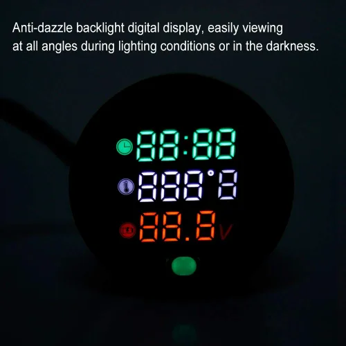 Vista 4 de KIMISS Termómetro electrónico 3 en 1 para motocicleta, voltímetro digital, reloj de tiempo, medidor de temperatura