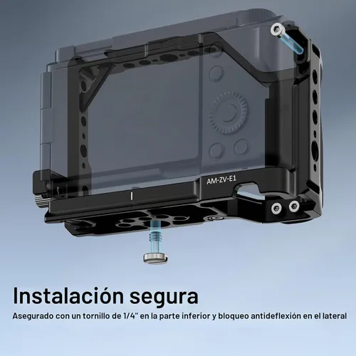 Vista 3 de SIRUI Jaula para cámara Sony ZV-E1 con agarre de silicona y abrazadera para cable para HDMI, placa de liberación rápida integrada para tipo Arca