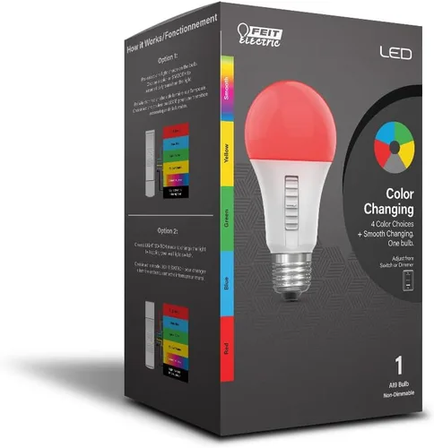 Vista 2 de Feit Electric Bombilla LED que cambia de color, A19 con una bombilla de base media E26, equivalente a 60 W, vida útil de 15 años