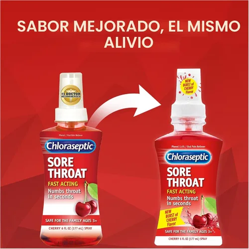 Vista 2 de Chloraseptic - Spray para el dolor de garganta, sabor a cereza, 6 fl oz (177 ml)