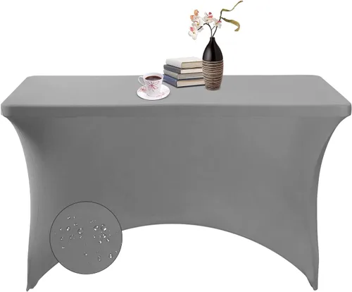 Vista 116 de Paquete de 2 fundas de mesa de elastano impermeables para mesas rectangulares, 6 pies, negras, elásticas, resistentes a manchas, para todas