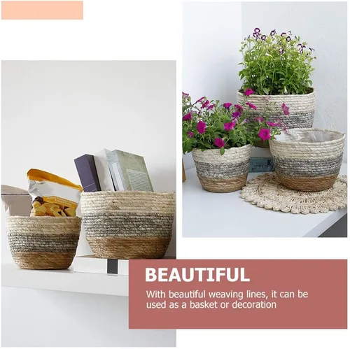 Vista 6 de 2 cestas de flores tejidas macetas decorativas para uso para decoración de balcón de escritorio
