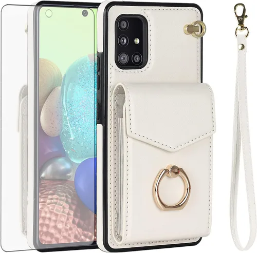 Vista 10 de Asuwish Funda de teléfono para Samsung Galaxy A71 5G con protector de pantalla de vidrio templado y soporte de anillo de bloqueo RFID, soporte