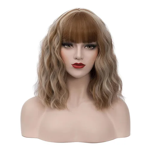 Vista 8 de BUFASHION Peluca rizada corta ondulada de 14 pulgadas para mujer, peluca sintética para cosplay, Halloween, peluca con flequillo lateral (negro)