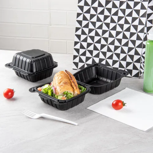 Vista 3 de Restaurantware Thermo Tek - Recipientes para llevar rellenos de minerales de 6 x 6 x 3 pulgadas, 100 recipientes duraderos para llevar, contenedores